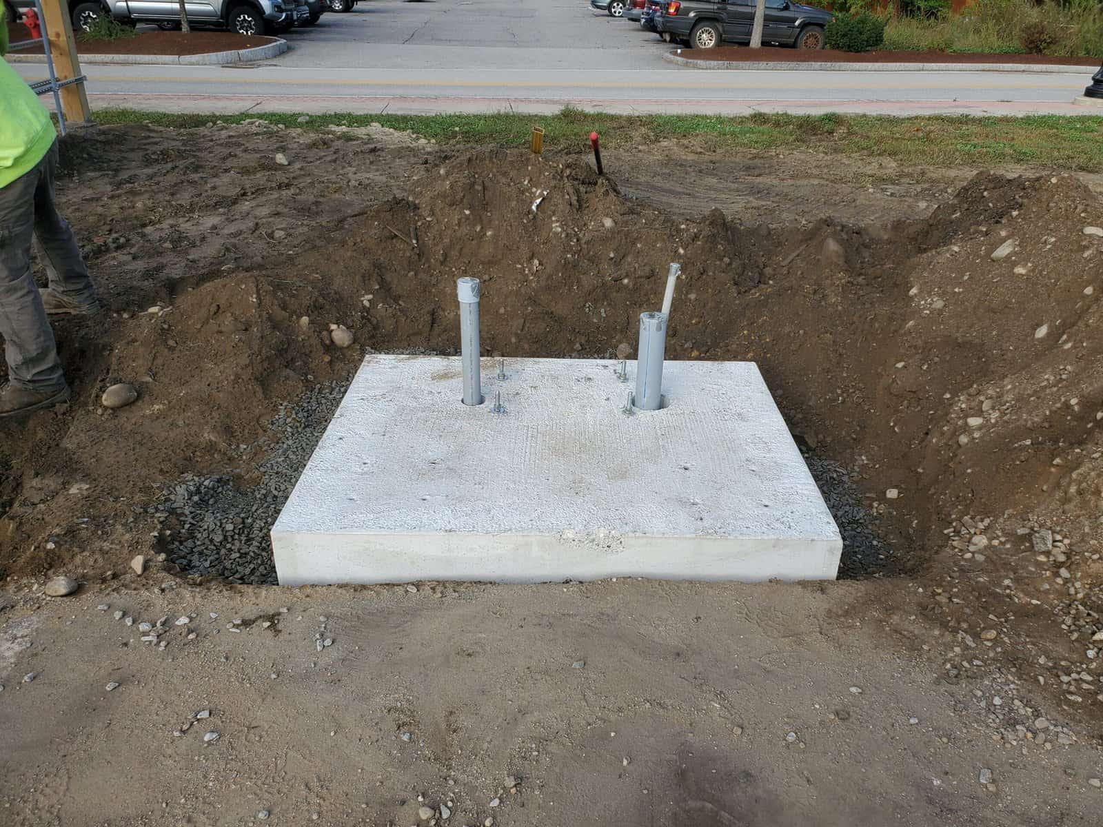 Level 3 EV charging station precast concrete base installation